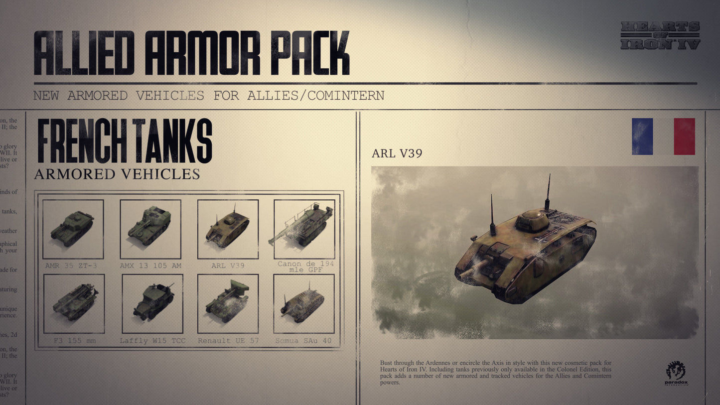 (Removed) Hearts of Iron IV: Allied Armor Pack Steam Key Global