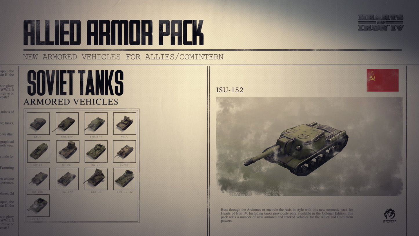 (Removed) Hearts of Iron IV: Allied Armor Pack Steam Key Global