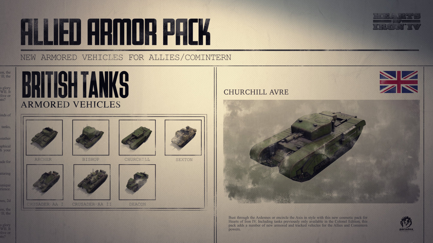 (Removed) Hearts of Iron IV: Allied Armor Pack Steam Key Global
